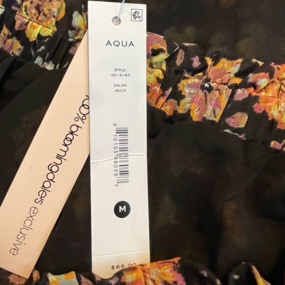 Aqua Bloomingdales Tapestry Floral Mini Skirt Black Layered Ruffles Pull-On M - Picture 9 of 9